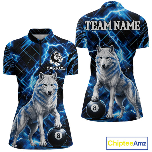 Custom Funny Wolf 8 Ball Billiard Shirt For Women Thunder Lightning Billiard Pool Team Jersey | Blue NYN3222
