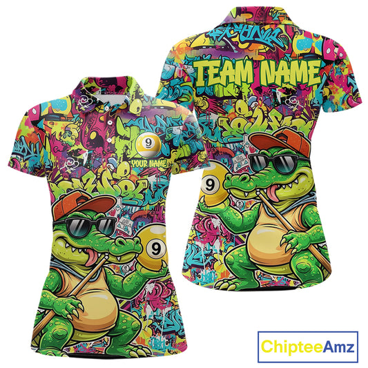 Graffiti Funny Crocodile Pool 8 Ball Women Billiard Team Shirt Custom Billiard Balls Attire NYN2501