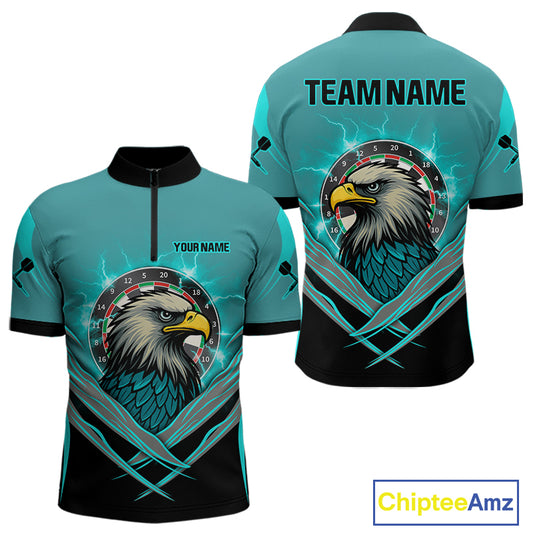 Men's Custom Darts Shirt Turquoise Eagle And Thunder Lightning Dartboards NYN0289