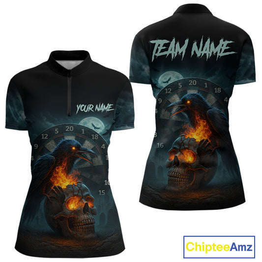 Personalized Blue Raven & Skull Grunge Dart Jerseys, Dart Team Shirts For Women Custom NYN1096
