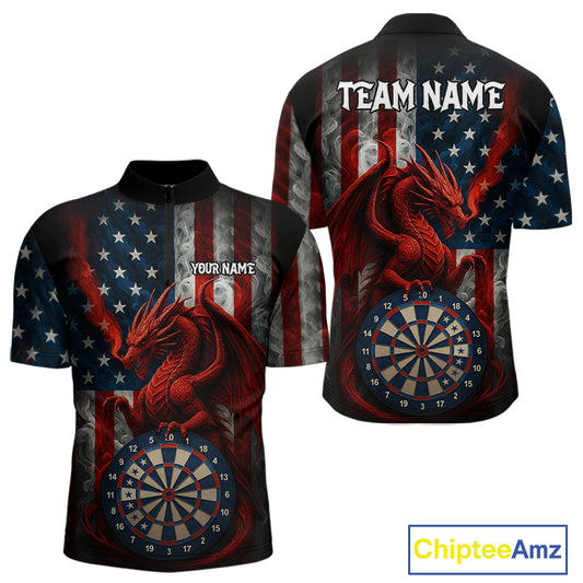 Personalized Smoke US Flag Dartboard Patriotic Dart Jerseys For Men , Dart Team Shirt NYN1097