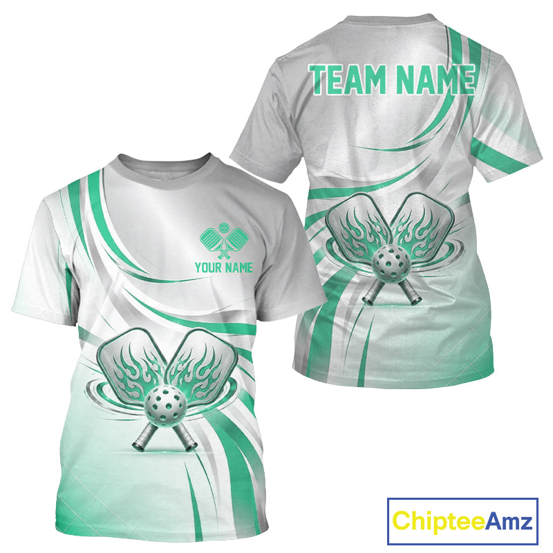 Green And Silver Pickleball Custom Pickleball Team Shirts For Men, Flame Pickleball Paddles Jerseys NYN4110