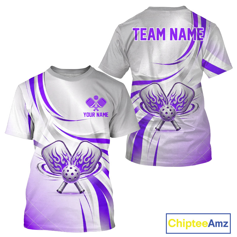 Purple And Silver Pickleball Custom Pickleball Team Shirts For Men, Flame Pickleball Paddles Jerseys NYN4111