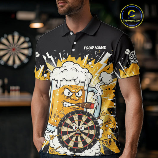 Beer Mascot Smoking Dartboard Custom Men Darts Polo Shirt Funny Funny Dart Jerseys NYN1957