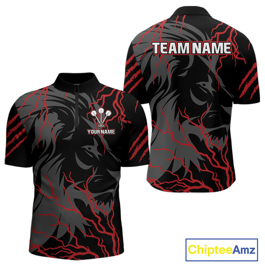 Men's Custom Darts Team Shirts With Crimson Lightning And Stealth Lion NYN0293