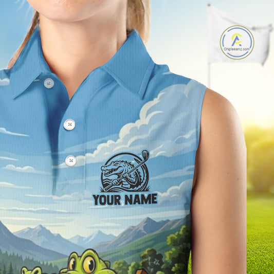 Funny Crocodile Golf Course Golf Sleeveless Polo Shirts For Women Personalized Team Name Golf Attire NYN3250