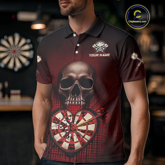 Black And Red Skull Camo Heart Dartboard Darts Polo Shirt For Men Grunge Dart Jerseys NYN1962