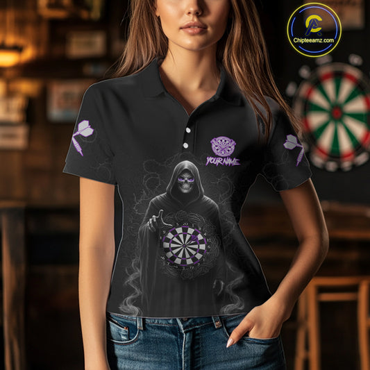 Custom Roses Dartboard Purple Grim Reaper Women Darts Polo Shirt Darts Jersey NYN1972