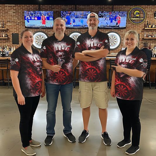 Red Crown Skull Fire Flame Dartboard Men Darts Quarter-zip Shirt Custom Grunge Dart Team Jerseys NYN2514