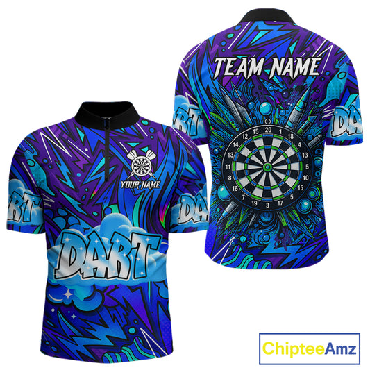 Comic Blast Dartboard Custom Blue Darts Shirt For Men - Name & Team For Players NYN0570