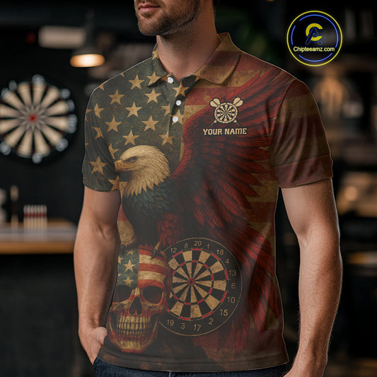 Custom Darts Shirt For Men Retro US Flag Patriotic Dart Jerseys, Vintage Dart Shirts NYN1122