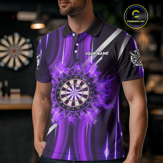 Custom Purple Flames Dartboard Flower Men Darts Polo Shirt Dart Team Jersey Gifts NYN1987