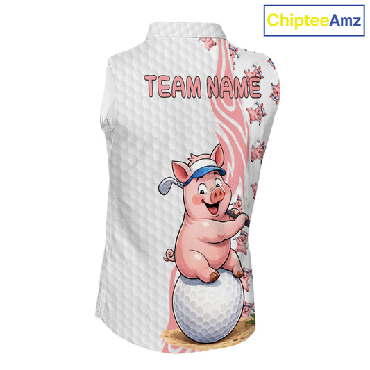 Funny Pig Sleeveless Polo Shirt Womens Golf Polo Shirts Custom Golfing Pig White Golf Pattern Shirts NYN2883