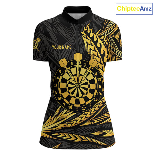 Personalized Black & Gold Tribal Darts Polo & Quarter-Zip Custom Dart Shirts For Women Dart Jerseys NYN2885