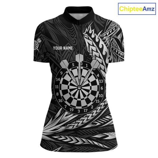 Personalized Black & Silver Tribal Darts Polo & Quarter-Zip Custom Dart Shirts For Women Dart Jerseys NYN2886