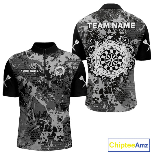 Men's Custom Darts Shirt - Gothic Dartboard With Ink Splash & Baroque Pattern NYN0321