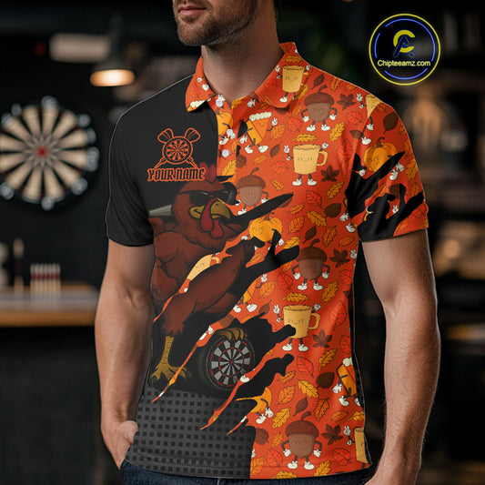 Custom Turkey Dartboard Funny Dart Polo Shirt For Men Autumn Thanksgiving Dart Jersey NYN1460
