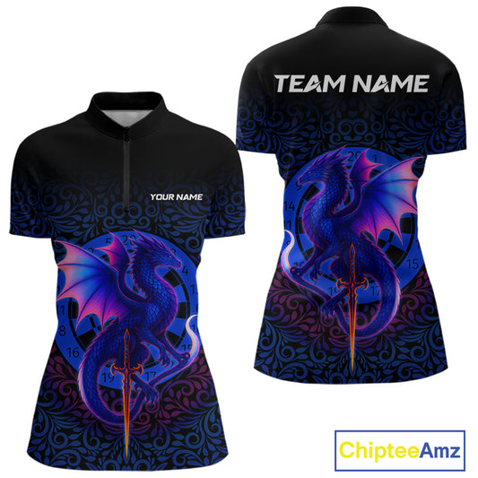 Colorful Gradient Dragon Dartboard Blue Women's Darts Shirt - Custom Name & Team Jersey NYN0590