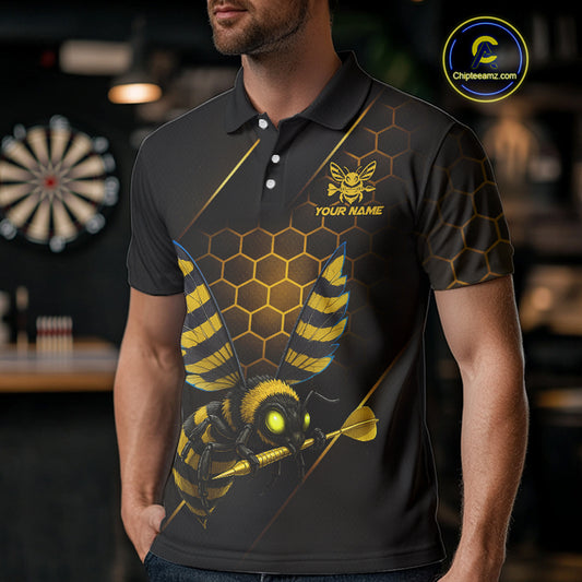 Custom Black & Yellow Funny Bee Gold Dart Arrow Dart Men Polo Jerseys Outfits Dart Shirts NYN1735