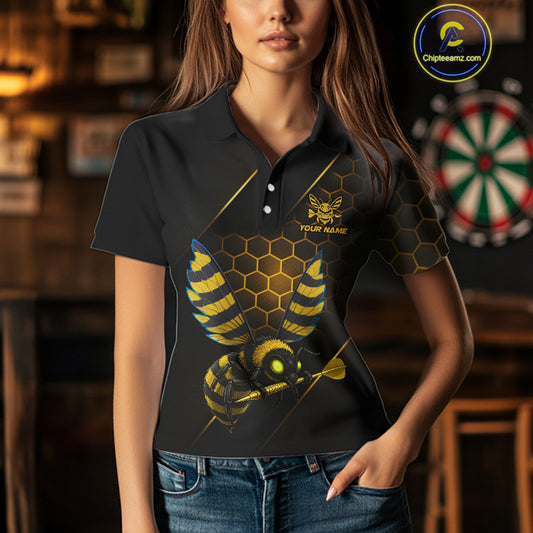 Custom Black & Yellow Funny Bee Gold Dart Arrow Dart Women Polo Jerseys Outfits Dart Shirts NYN1735