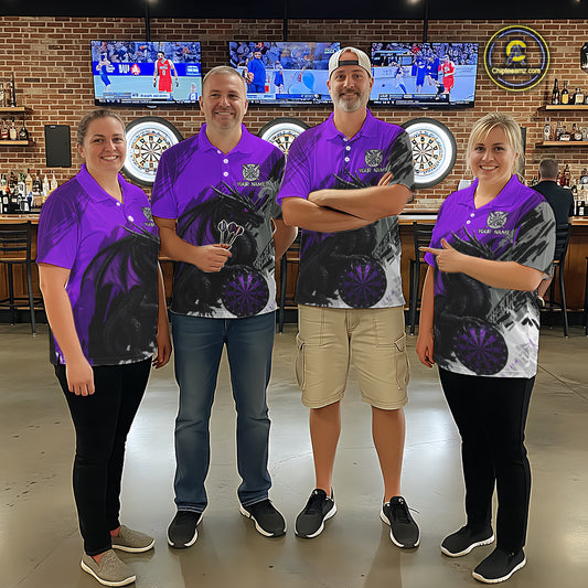Purple Grunge Dragon Dartboard Custom Men Darts Quarter-Zip League Shirts Dragon Dart Jerseys NYN2238