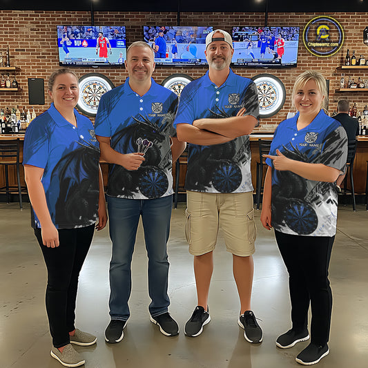 Blue Grunge Dragon Dartboard Custom Men Darts Quarter-Zip League Shirts Dragon Dart Jerseys NYN2240