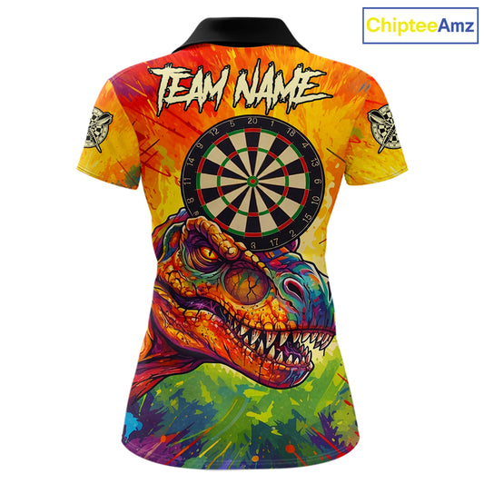 Colorful Dinosaur Funny Darts Shirt For Women Custom Splatter Paint Dart Outfits Jerseys NYN3116
