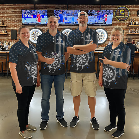 Custom Blue US Flag Water Dartboard Men Darts Quarter-Zip League Shirts Patriotic Dart Jerseys NYN2246