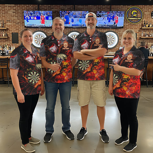 Red Smokes Flaming Eagle Dartboard Custom Women Darts Quarter-Zip League Shirts Fire Dart Jerseys NYN2252