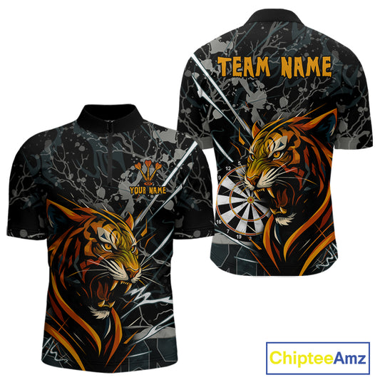 Custom Men's Dart Team Shirt - Fierce Tiger & Dartboard - Personalized Name & Team NYN0334