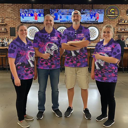 Pink & Purple Splatter Funny Lazy Bulldog Custom Men Darts Quarter-Zip Shirts Dart League Jerseys NYN2256