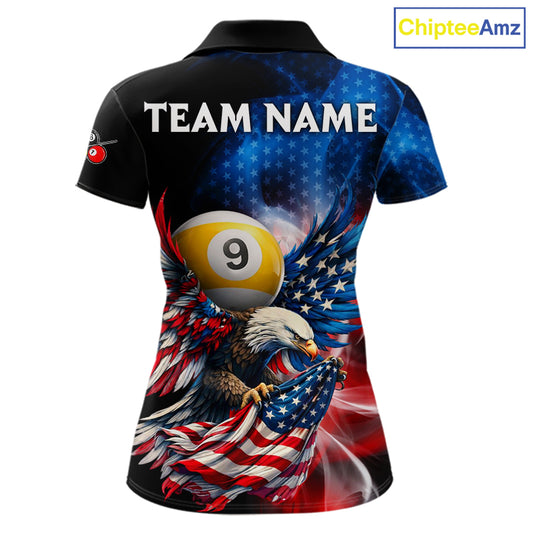 US Flag Eagle Pool 8 Ball & 9 Ball Women's Billiard Shirt Custom Freedom Patriotic Billiard Attire NYN2548