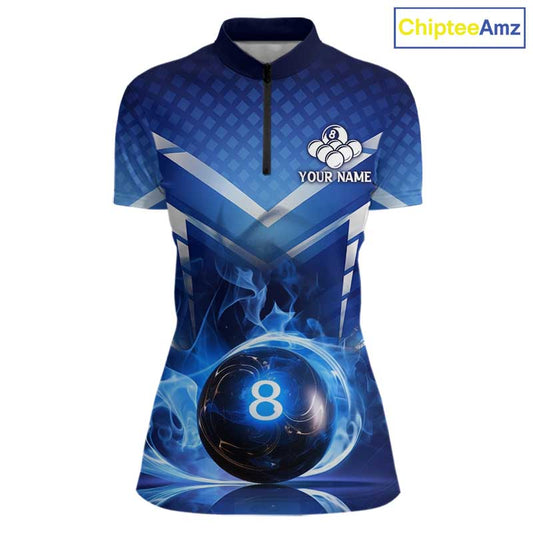 Personalized Blue & Silver Billiard 3D Shirts For Women Ball 8 Flame Billiard Jerseys For Gifts NYN2923