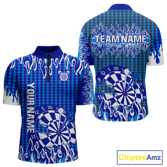 Blue Flames Dart Shirt For Men Dartboard Design - Custom Team & Player Name NYN0345