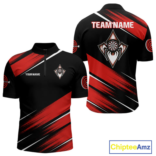 Black And Red Darts Spider Shirt - Custom Team & Player Name - Men’s Darts Shirt NYN0350