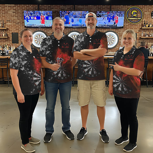Custom Silver Butterfly Red Smoking Grunge Dartboard Men Darts Quarter-Zip Shirts Dart Jerseys NYN2267