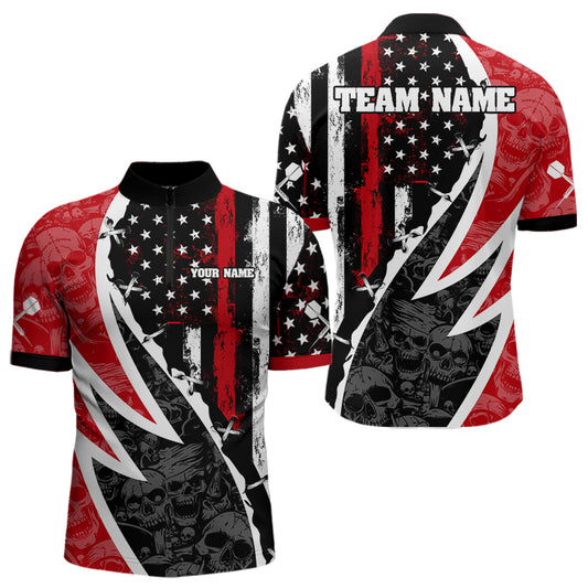 Skulls With Custom American Flag Dart Shirts For Men, Dart Team Jerseys NYN0024