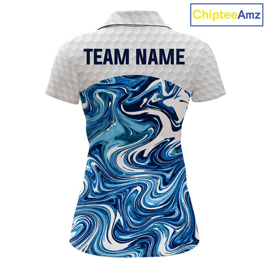 Women Golf Clothing Blue Fluid Pattern Golf Polo Shirt Custom White Golf Ball Golf Upf Shirts NYN2929