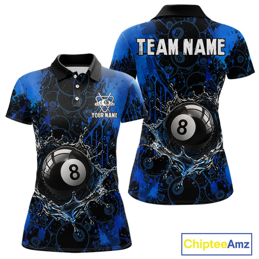 Watering 8 Ball Pool Billiard Shirts For Women Personalized Blue Splatter Billiard Team Jersey NYN3135
