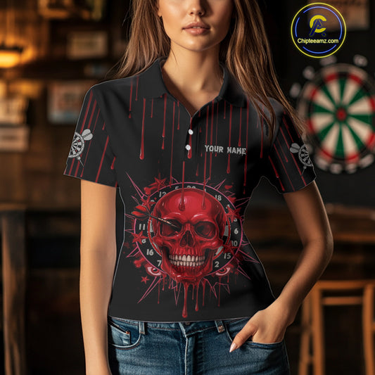 Custom Red Dripping Horror Skull Dartboard Dart Women Polo Jerseys Dart Team Shirts NYN1756
