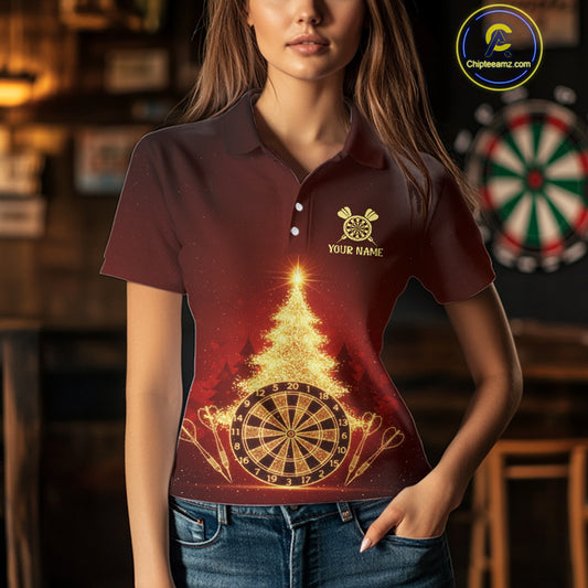Red Snowflake Dartboard Christmas Custom Women Polo Dart Jerseys Xmas Dart League Shirt NYN2051