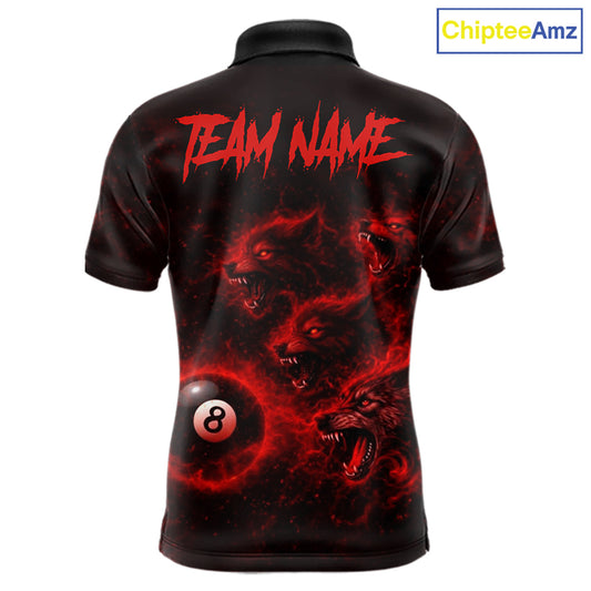 Horror Wolfs Red Flames Smoke Pool 8 Ball Men Billiard Shirt Custom Ball Billiard Team Attire NYN2562