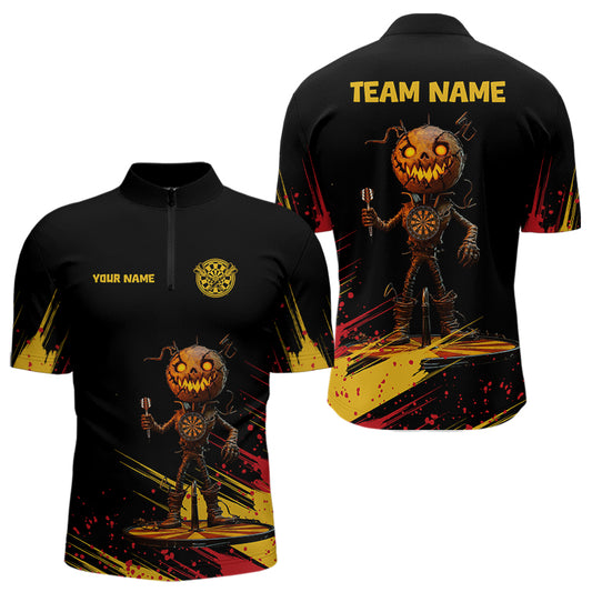 Custom Black-Yellow Pumpkins Funny Halloween Dart Shirts For Men Dart Tournament Jerseys NYN0030
