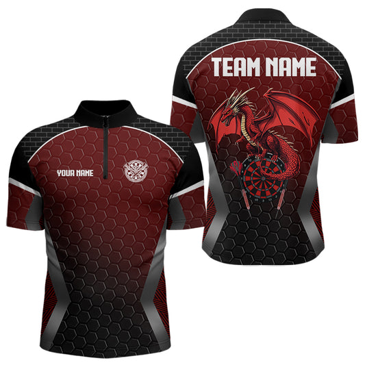 Custom Black And Red Hexagon Dragon Dartboard Dart Shirts For Men Dart Team Jerseys NYN0031