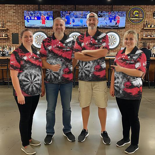 Red & Grey Smokes Dartboard Custom Men Darts Quarter-Zip Shirts Grunge Dart League Jerseys NYN2279