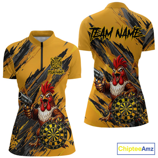 Black and yellow grunge rooster gun dart 1/4-zip shirt custom dart clothing for women