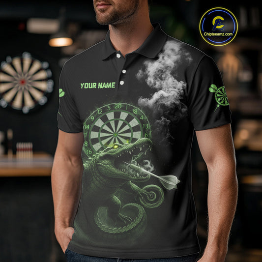 Black And Green Crocodile Grey Smoke Custom Dart Men Polo Shirt Funny Dart Jerseys NYN1790