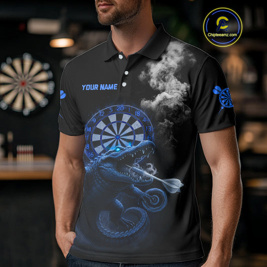 Black And Blue Crocodile Grey Smoke Custom Dart Men Polo Shirt Funny Dart Jerseys NYN1791
