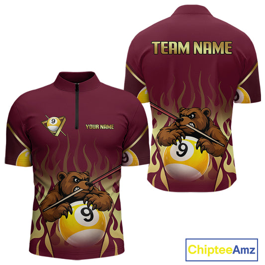 Bear & Pool 9 Ball Funny Billiard Shirts For Men Custom Name Billiard Team Jerseys NYN2296