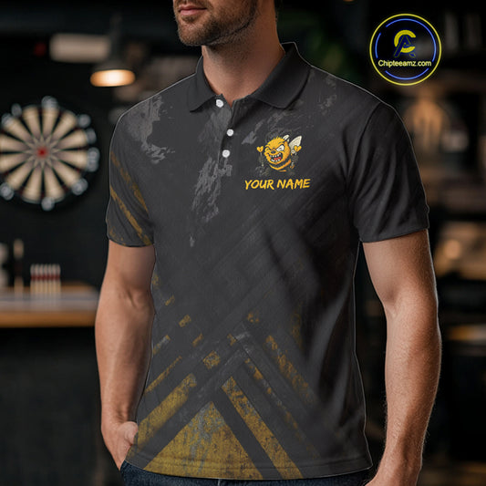 Custom Grunge Black Yellow Funny Bee Dart Polo Shirt For Men Dart Jerseys NYN1545